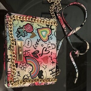 Aldo Multicolor Graphic Crossbody Bag with Gold Chain